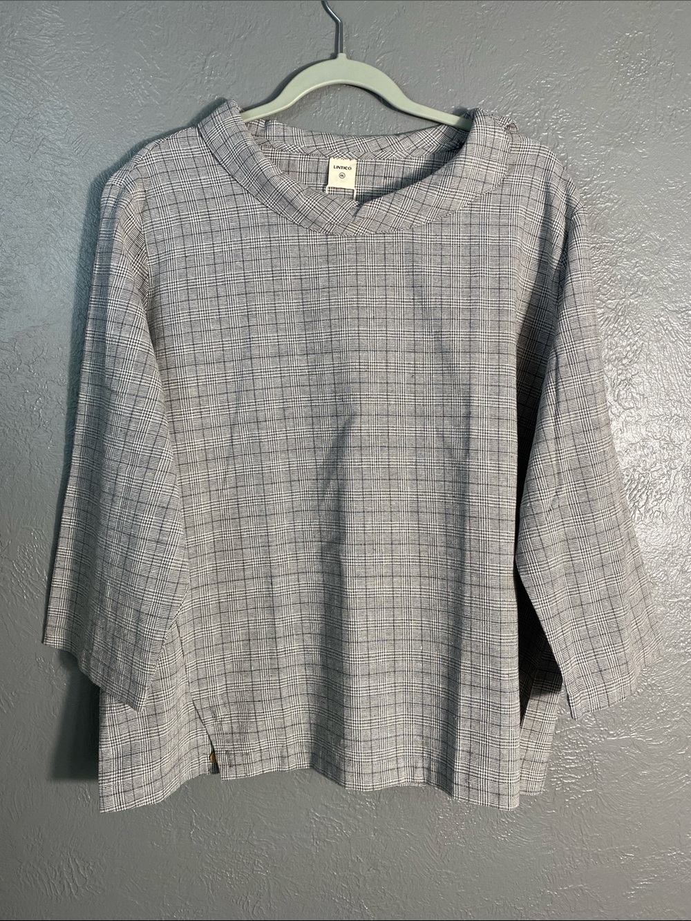 Lintico Linen Blend Tunic Top XXL Gray Grid Oversized Minimalist Lagenlook NWT